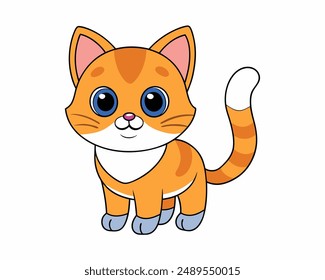 Ilustración vectorial de gato lindo con fondo blanco - Dibujos animados, Clipart, diseño de arte de línea, Ilustración vectorial de gato lindo en un fondo blanco, ideal para dibujos animados, Clipart y diseños de arte de línea