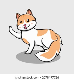 Cute cat vector illustration  young cat waving hand and smiling expression  Long hair cat cartoon vector 