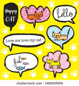 Cute cat vector illustration,Adorable pattern with funny cat,Funny colorful vector pattern with cute cat,Hand drawn
