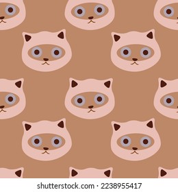 Cute cat vector ilustration seamless patern.Great for textile,fabric,wrapping paper,and any print.Vintages style.