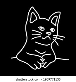 Cute Cat Vector Line Art with Black Background
