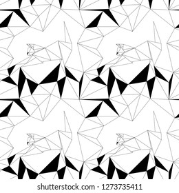 Cute cat.  Vector seamless background. Modern polygonal  design. Origami lizards. Flat design pattern
