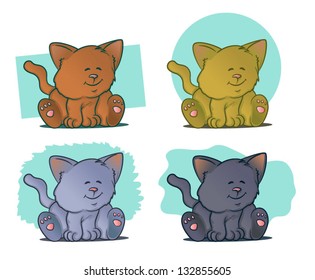 Cute Cat Vector Set/Color variations of kittens sitting and smiling