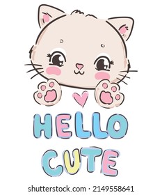 Cute Cat vector Sketch Print Design Kitty children print on tshirt