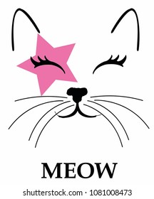 cute cat vector sticker positive quote etc pink star meow
kitten