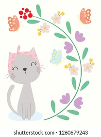 Cute cat vector. T-shirt design. Greeting card.