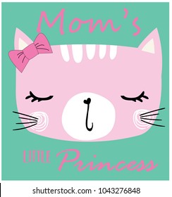 Cute cat vector. T-shirt Print. Love cards. Animal print. Little princess. Cartoon character.