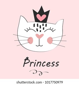 cute cat vector.T-shirt Print.Love cards.Valentine's Day.animal print.Children illustration for School books and more.Separate Objects.cartoon character.animal love.little princess.pussycat vector