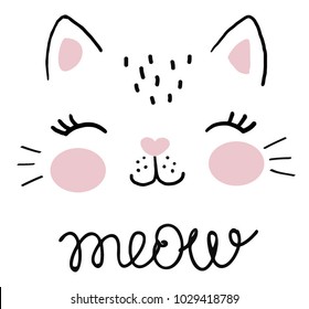 cute cat vector.T-shirt Print.Love cards.Valentine's Day.animal print.Children illustration for School books and more.Separate Objects.cartoon character.animal love.little princess.pussycat vector