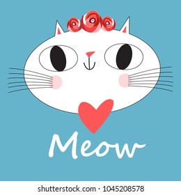 Cute cat vector.T-shirt Print.Love cards.Valentine's Day.animal print.Children illustration for school books and much more. Separate subjects.