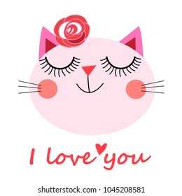 Cute cat vector.T-shirt Print.Love cards.Valentine's Day.animal print.Children illustration for school books and much more. Separate subjects.