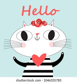 Cute cat vector.T-shirt Print.Love cards.Valentine's Day.animal print.Children illustration for school books and much more.