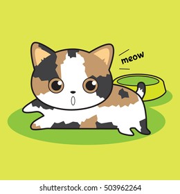 Cute cat waiting for food with empty plate vector stock