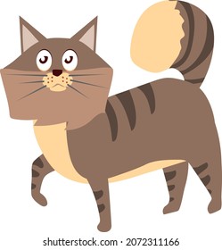 Cute cat walking. Adorable cartoon pet with striped back