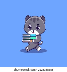 süße Katze laufen und ein paar Bücher mitbringen
