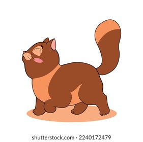 Cute cat walking. Serious kitten walks with its head up, charming pet. Emotions, moods and feelings. Poster or banner for website. Template, layout and mock up. Cartoon flat vector illustration