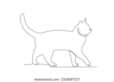 A cute cat walks slowly. International cat day one-line drawing