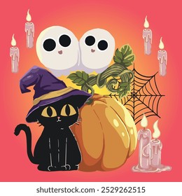 ็Halloween cute cat wallpaper set