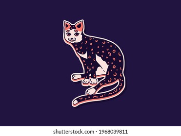 Cute cat. Washing, playing animal. Cute color Domestic kitty. Hand drawn engraved sketch for banner or t-shirt. Monochrome Vector outline vintage doodle style