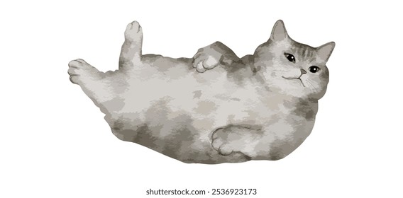 Acuarela linda del gato aislada en el fondo blanco. Kitty dormir y acostarse dibujando la Ilustración vectorial