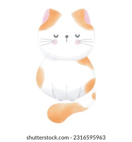 Cute cat watercolor style vector illustration on white background