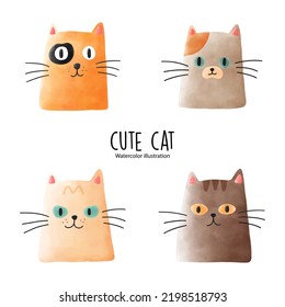 cute cat watercolor. Vector illustration
