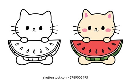 Cute Cat and Watermelon
