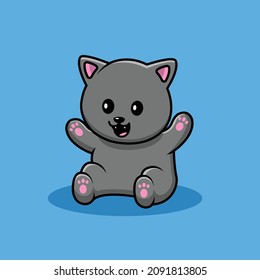 Cute Cat Waving Hand Cartoon Vector Icon Illustration. Animal Icon Concept Isolated Premium Vector. Flat Cartoon Style
