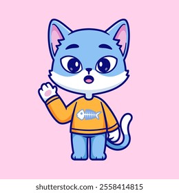 Cute Cat Waving Hand Cartoon Vector Icon Illustration. Animal 
Nature Icon Concept Isolated Premium Vector. Flat Cartoon 
Style 