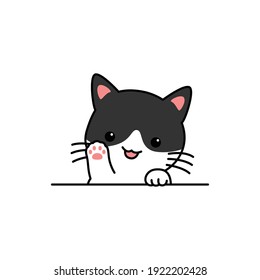 Cute cat waving paw cartoon, vector illustration