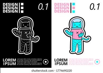 Cute cat wear astronaut helmet doodle illustration for poster, sticker, or apparel merchandise.With hipster and boho style.