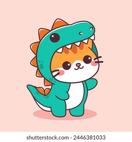 Cute cat wear dino costume kawaii animal illustration 