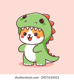 Cute cat wear dino costume kawaii animal illustration 