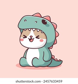 Cute cat wear dino costume kawaii animal illustration 