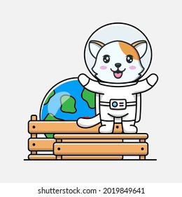 Cute cat wearing astronaut suit with planet earth model