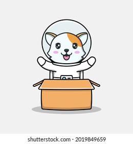 Cute cat wearing astronaut suit in the cardboard