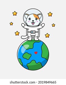 Cute cat wearing astronaut suit with some stars