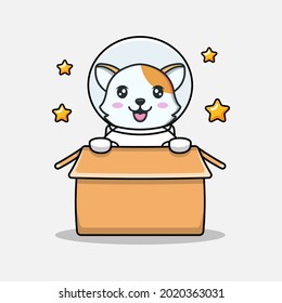 Cute cat wearing astronaut suit in the cardboard