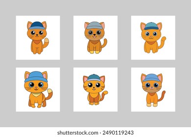 Cute Cat Wearing Cap Vector Icon Illustration