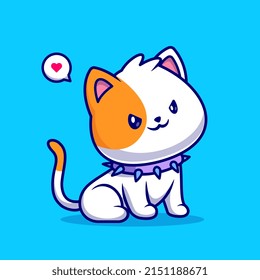 Cute Cat Wearing Collar Spike Pet Cartoon Vector Icon Illustration. Animal Nature Icon Concept Isolated Premium Vector. Flat Cartoon Style