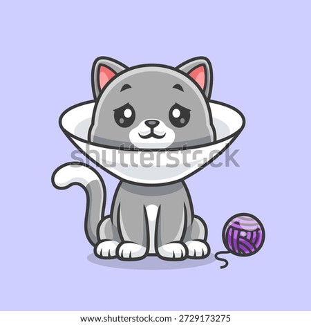 Cute Cat Wearing Cone Collar Cartoon Vector Icon Illustration. Animal Healthy Icon Concept Isolated Premium Vector. Flat Cartoon Style