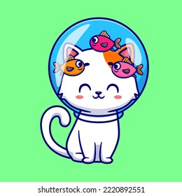 Cute Cat Wearing Fishbowl Helmet Cartoon Vector Icon Illustration. Animal Nature Icon Concept Isolated Premium Vector. Flat Cartoon Style