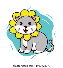 Cute cat wearing flower costume cartoon vector