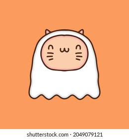 Cute cat wearing ghost costume illustration. Vector graphics for t-shirt prints and other uses.