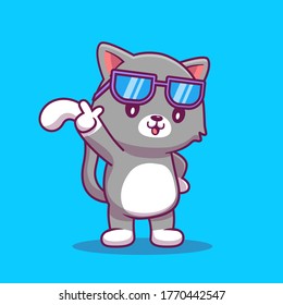 Cute Cat Wearing Glasses Cartoon Vector Icon Illustration. Animal Icon Concept Isolated Premium Vector. Flat Cartoon Style 