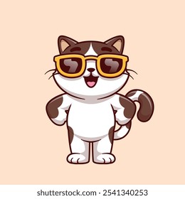 Gato lindo con gafas Ilustración de Vector de dibujos animados. 
Vector aislado del Premium del concepto del icono de la moda animal. Plano 
Estilo de dibujos animados 