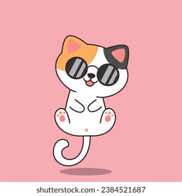 cute cat wearing glasses doing a jump