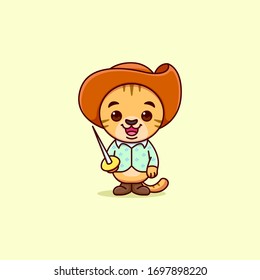 CUTE EL GATO QUE LLEVA UN SOMBRERO Y TRAE UNA ILUSTRACIÓN ESPADA