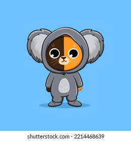 Cute cat wearing koala costume cartoon vector icon illustration, cat sticker character