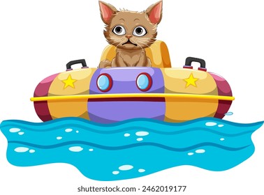 Cute cat wearing a life jacket on water